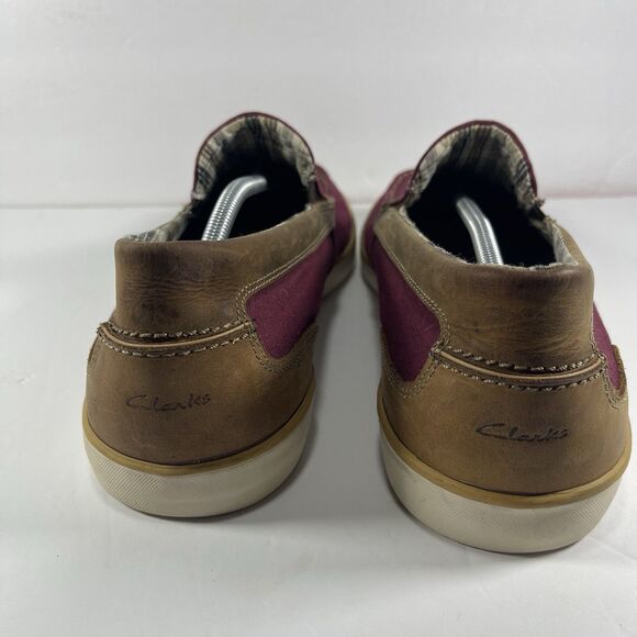 Clarks Men’s 13M Slip-On Shoes Burgundy Canvas Brown Leather Loafers 26068151 main image 5